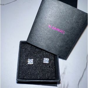 H. Samuel Sterling Silver Diamond Earrings | Square cut